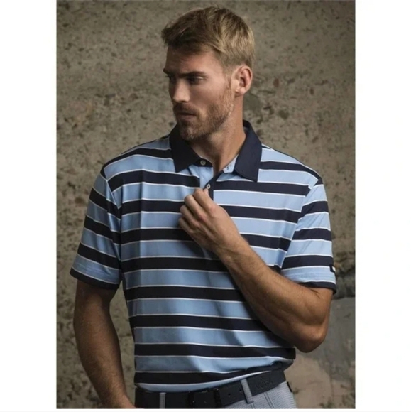 VUGA Polo Golf Shirt Sz XXL Blue Stripe Short Sleeve Moisture Wicking Stretch - Picture 12 of 12